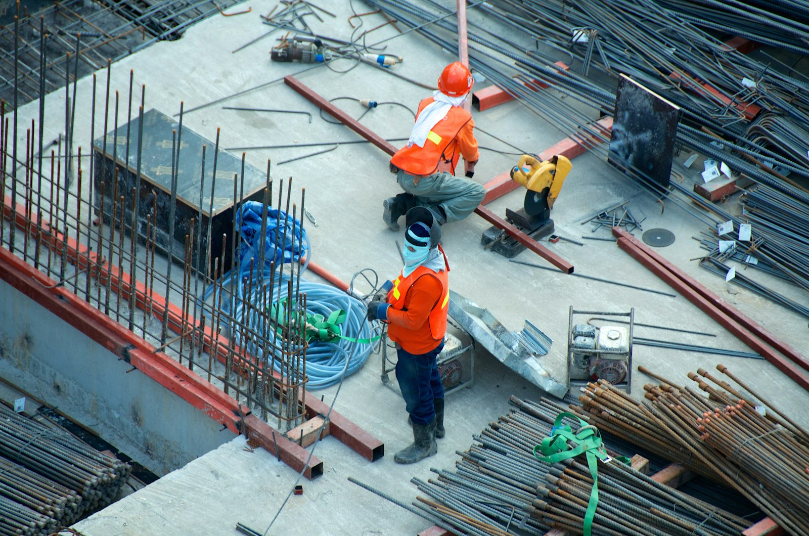 A building under construction at sunset